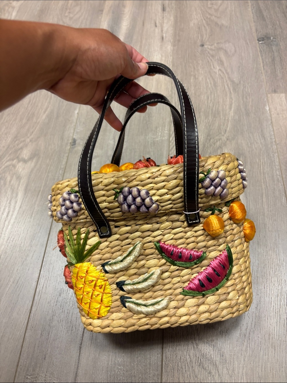 Rafe New York Fruit Embroidered Straw Tote - Picture 6 of 10